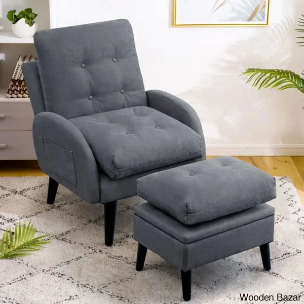 Accent Chair Button Tufted Matching Ottoman Tapered Legs