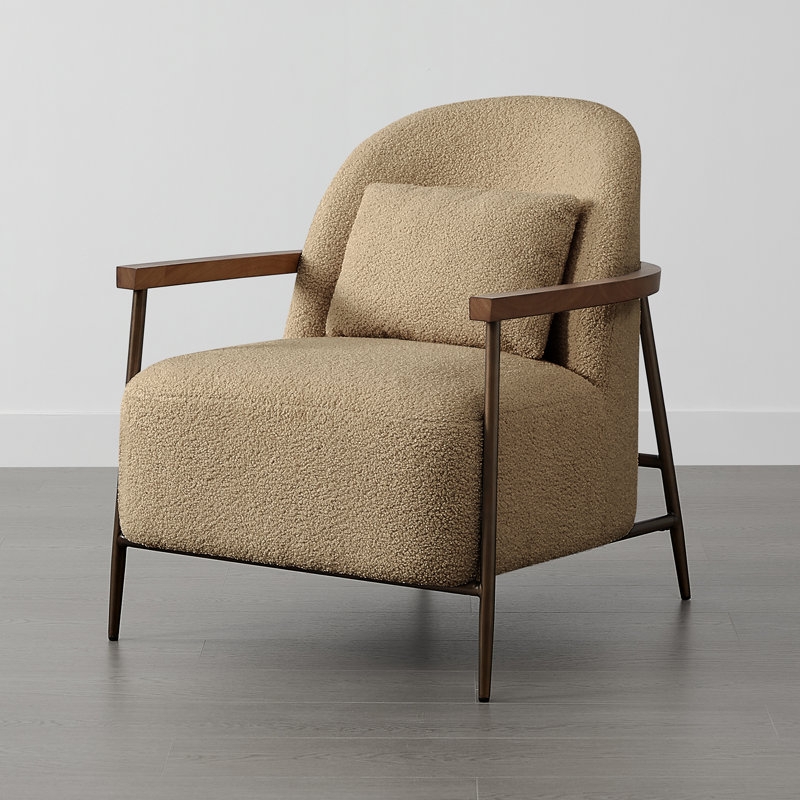 Accent Chair Camel Faux Sherpa Barrel with Lumbar Pillow