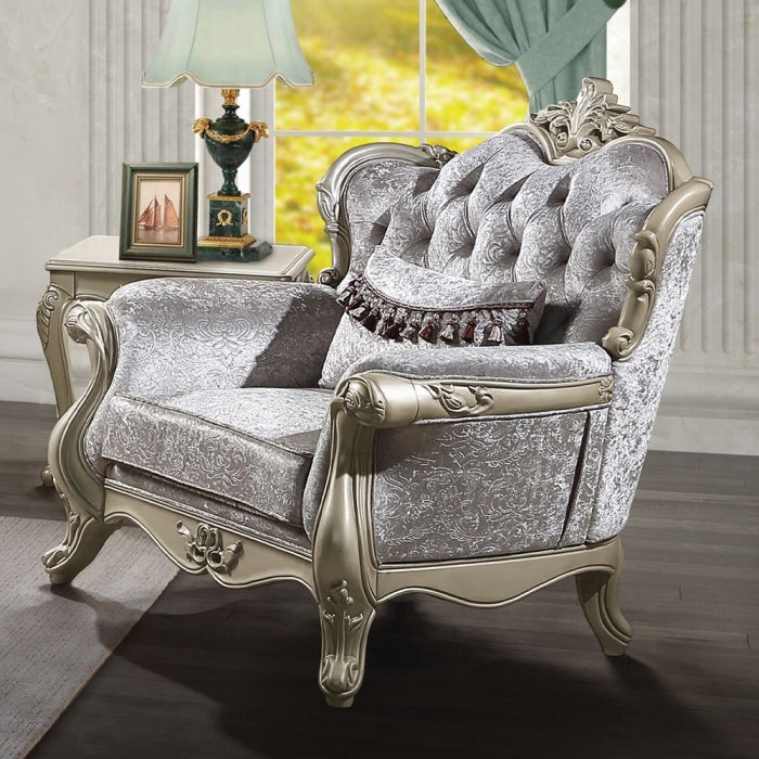 Accent Chair Champagne Silver Finish Ornate Carved Glam Seating
