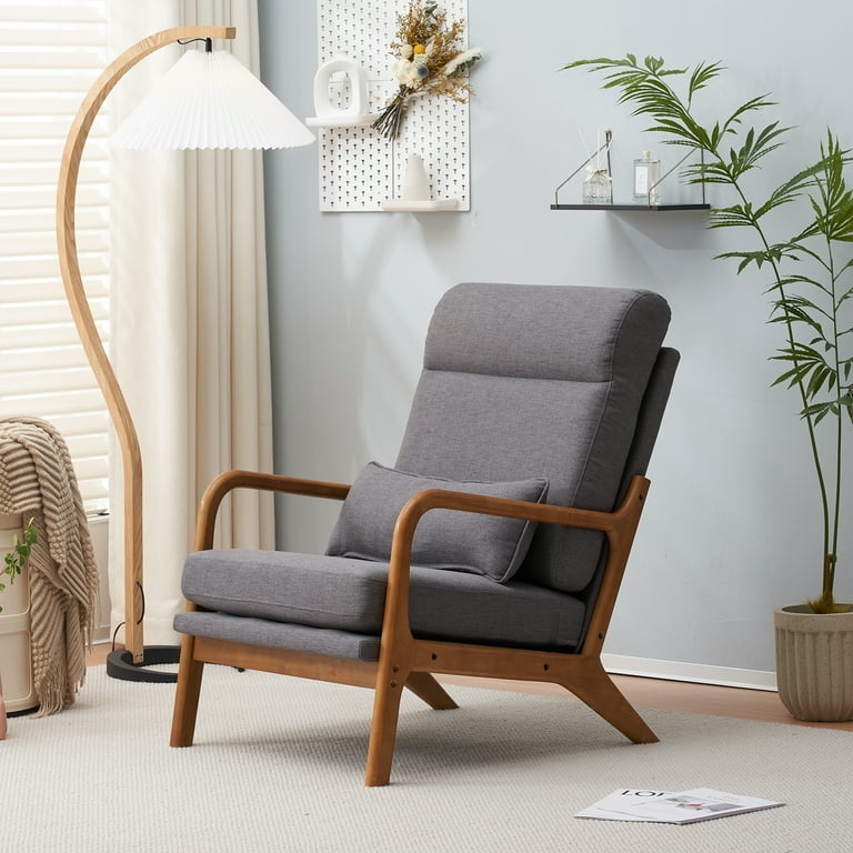 Accent Chair Channel Tufted Dark Gray Splayed Legs Mid-Century Seating