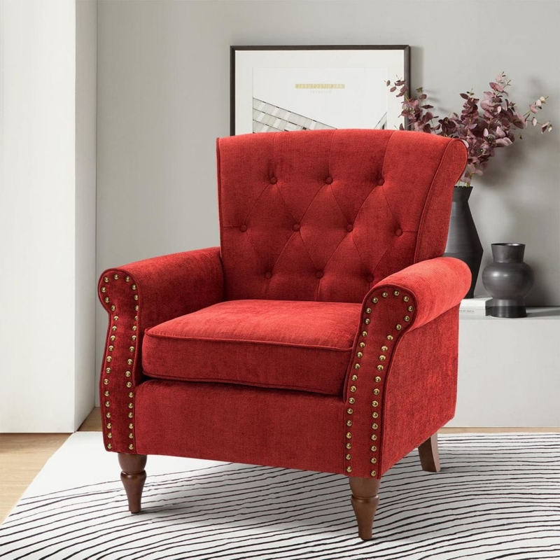 Accent Chair Channel Tufted Interior Barrel Back Mid-Century Style