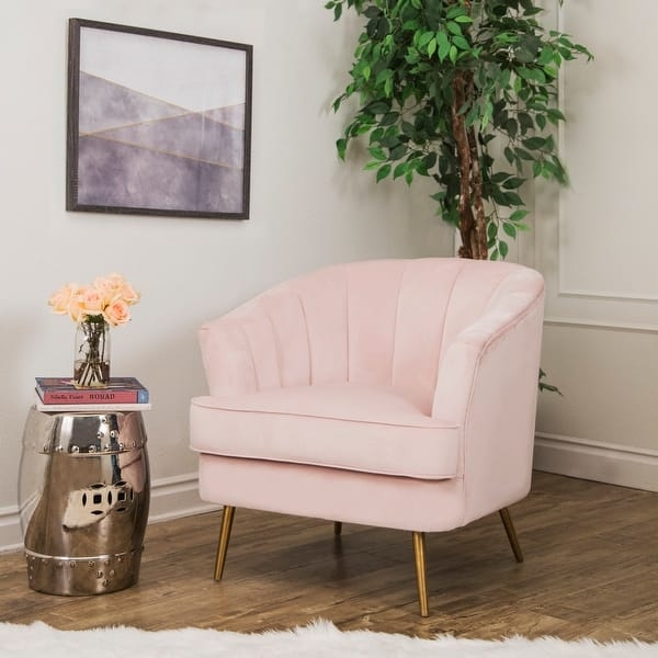 Accent Chair Channel Tufted Velvet Curved Back Splayed Gold Legs Glam