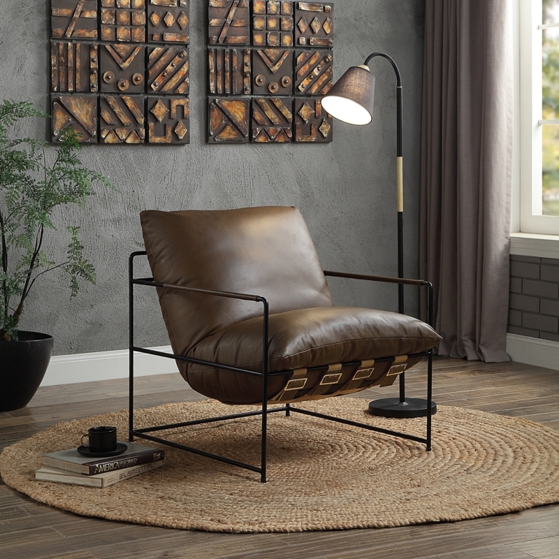Accent Chair Channel Tufting Splayed Legs Leather Like Mid Century