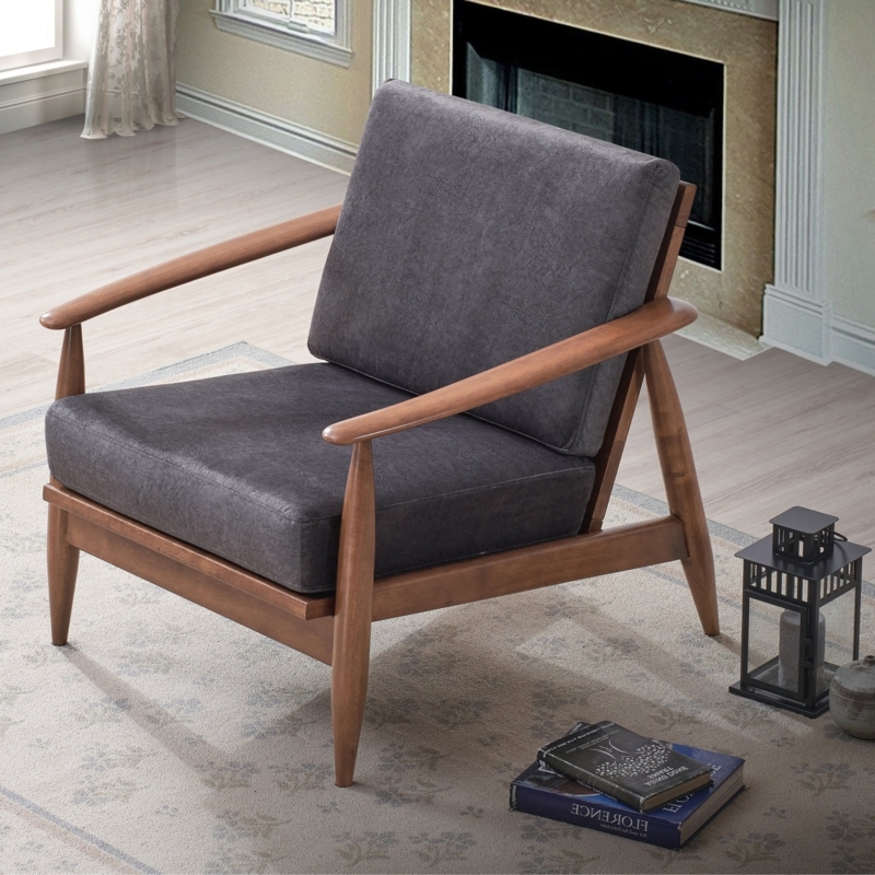 Accent Chair Charcoal Fabric Curved Wrap-Around Wood Frame Modern