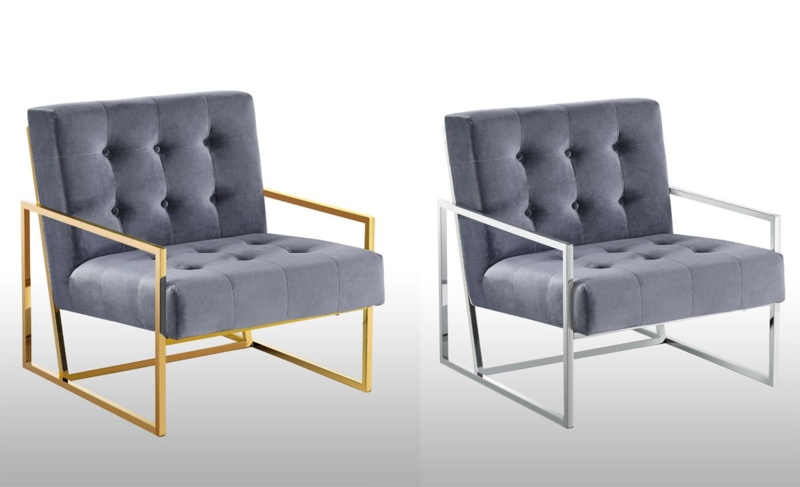 Accent Chair Charcoal Gray Fabric Barrel Back Gold Metal Open Frame