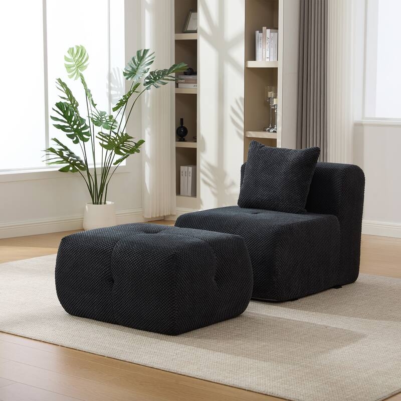 Accent Chair Charcoal Grey Scoop Seat with Matching Ottoman Set