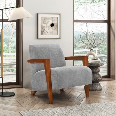 Accent Chair Charcoal Low Profile Sculptural Wood Frame Minimalist Seating