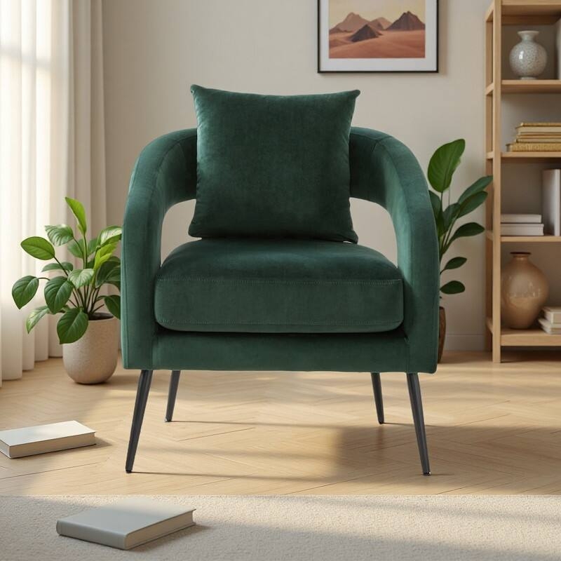 Accent Chair Charcoal Velvet Open Back Gold Metal Legs Glam