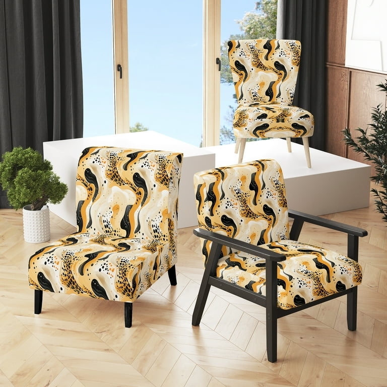 Accent Chair Cheetah and Floral Print Upholstery Dark Legs