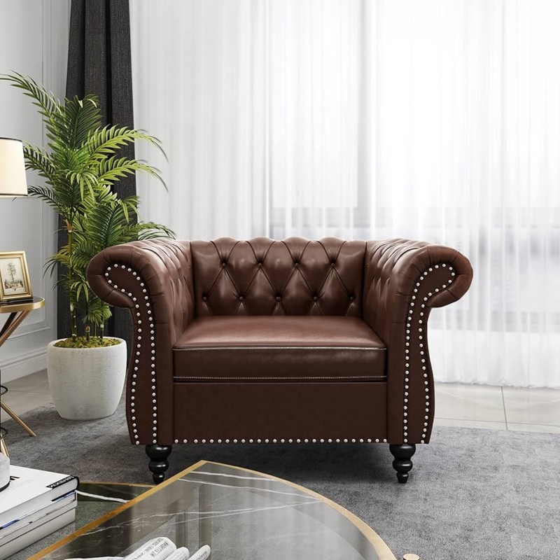 Accent Chair Chesterfield Styling Dark Brown Rolled Arms