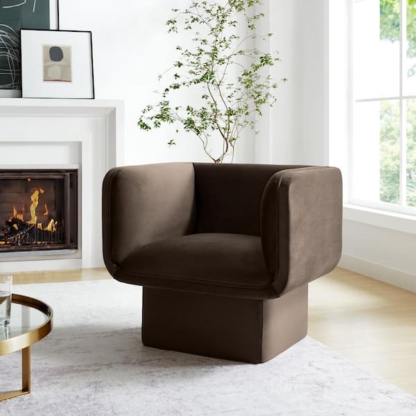 Accent Chair Chocolate Brown Vertical Tufting Barrel Silhouette Black Legs