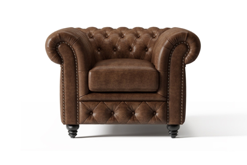 Accent Chair Chocolate Leather-Like Reading Chair Button Tufting