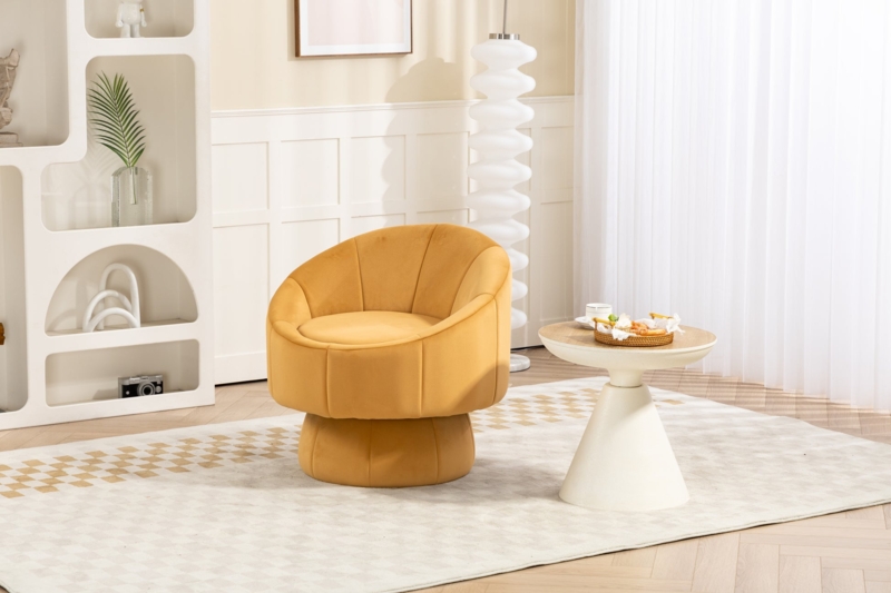 Accent Chair, Circular Swivel Base, Textured Cream. Swivel Accent Chair.