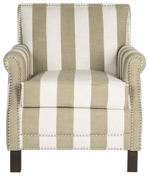 Accent Chair, Classic Beige Striped with Unique Scalloped High Back