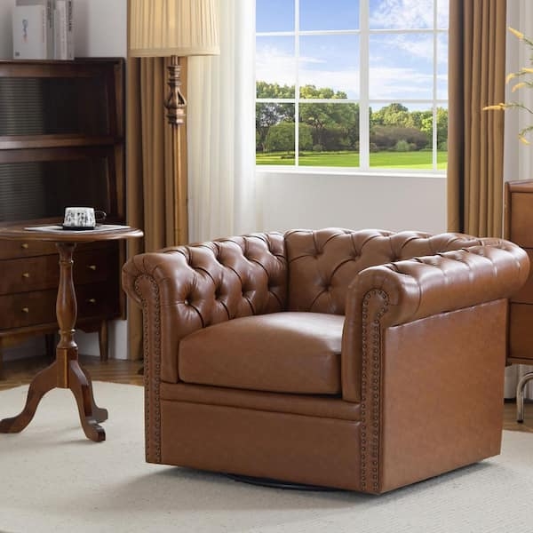 Accent Chair Cognac Chesterfield Swivel Club Chair Nailhead Trim