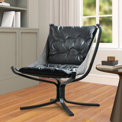 Accent Chair Cognac Leather Butterfly Silhouette Visible Stitching
