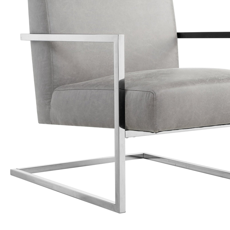 Accent Chair Cognac Leather-Like Square Arms Metal Frame Modern