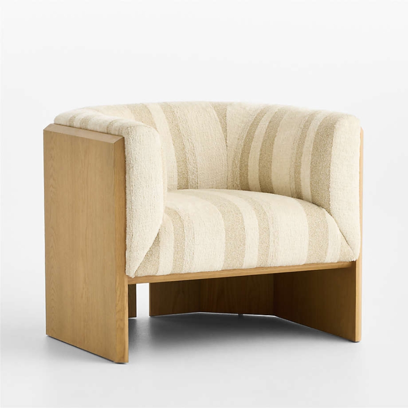 Accent Chair, Contemporary Bold Striped with Curved Wood Frame