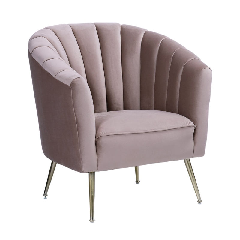 Accent Chair Contemporary Rounded Barrel Back Tapered Wood Legs Velvet
