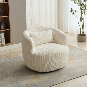 Accent Chair Corduroy Ribbing Swivel Base Cream Barrel Silhouette