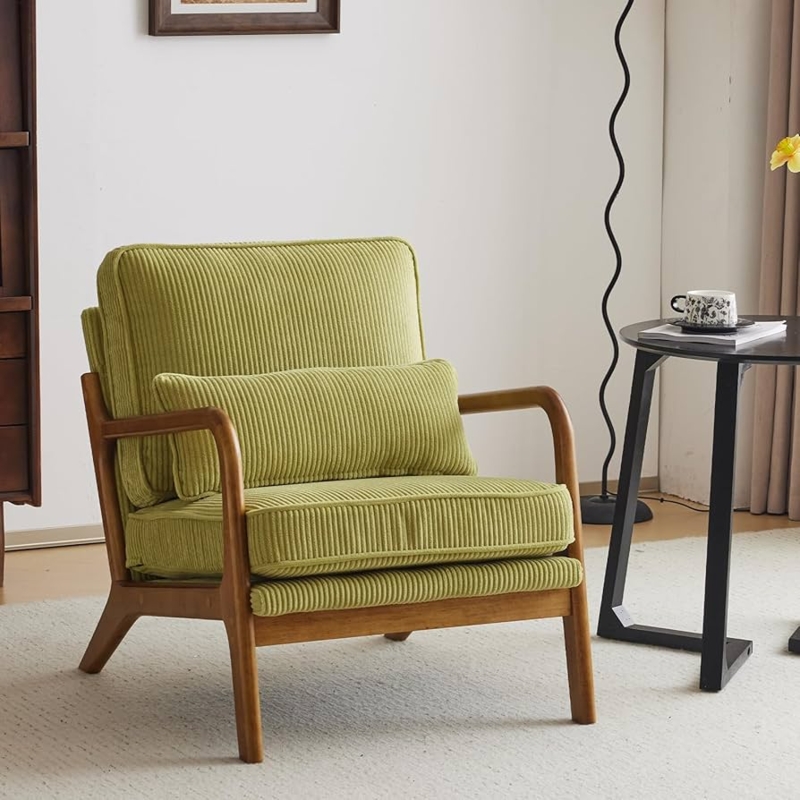 Accent Chair Corduroy Wood Frame Tapered Legs Cozy Reading Chair