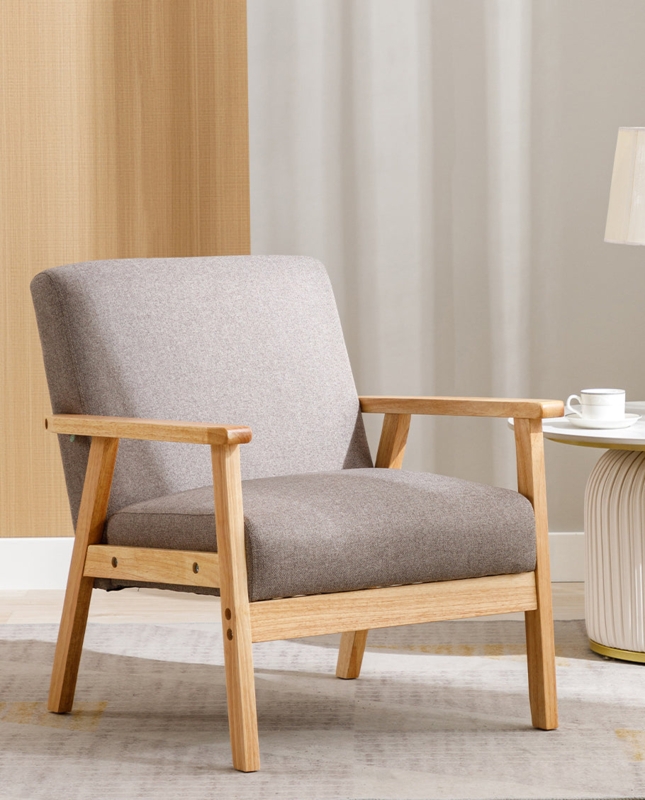 Accent Chair Cream Boucle Upholstery with Curved Wooden Frame