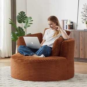Accent Chair Cream Corduroy Round Floor Seating with Pillows