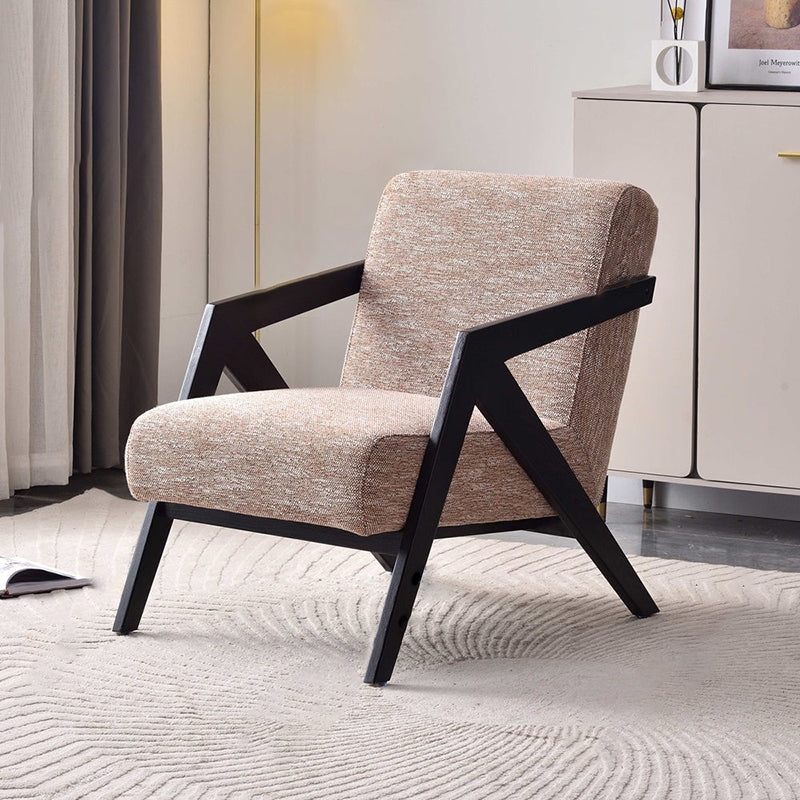 Accent Chair Cream Linen-Like Curved Wood Frame Low Profile