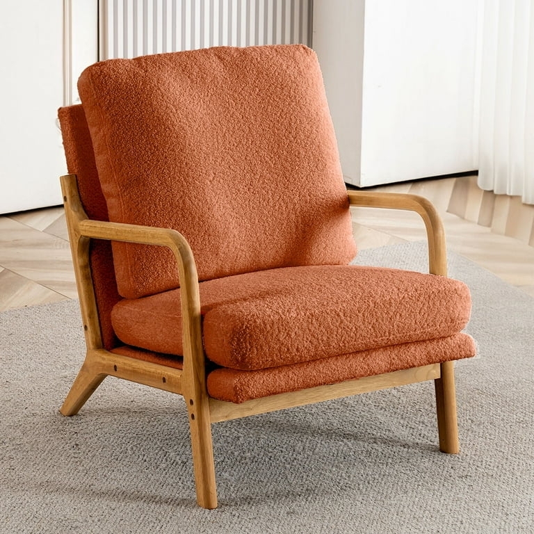 Accent Chair Cream Sherpa Upholstery Splayed Wooden Legs Cozy Reading