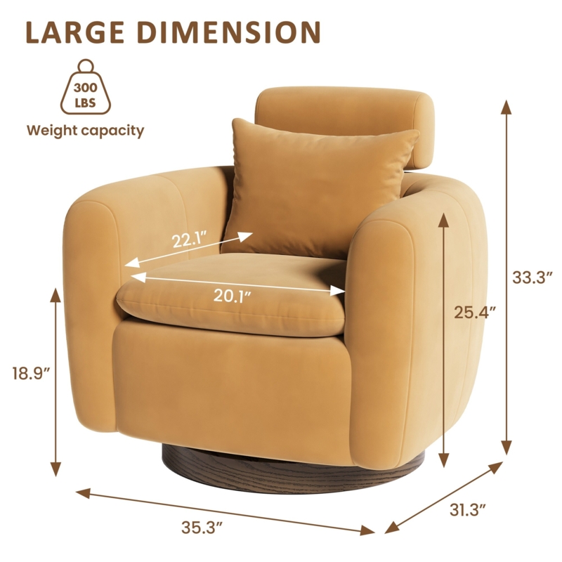 Accent Chair, Cream Textured Fabric Swivel Barrel with Pillow