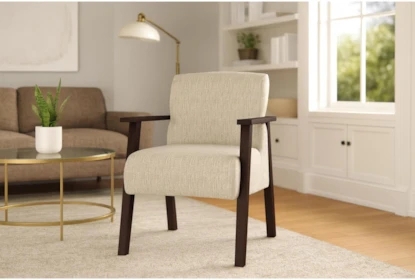 Accent Chair: Cream Upholstery with Exposed Dark Wood Frame
