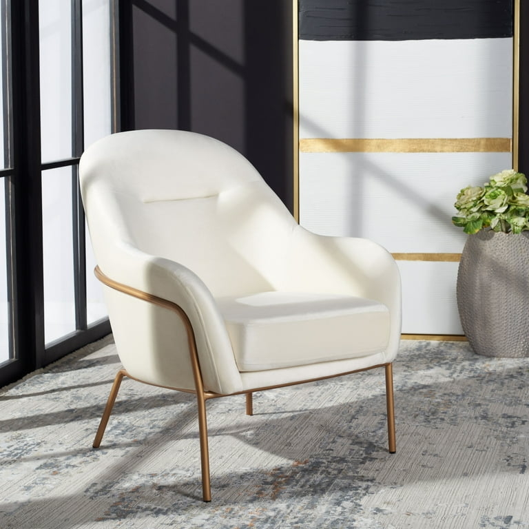 Accent Chair Cream Velvet Barrel Silhouette X-Base Stretcher