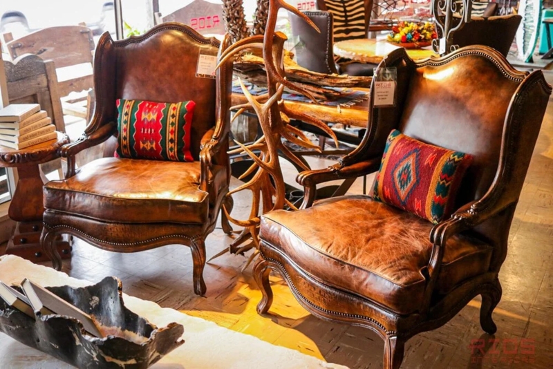 Accent Chair Crocodile Embossed Panels Decorative Stud Rustic