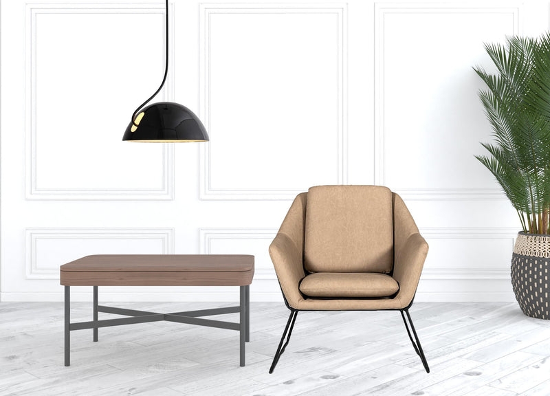 Accent Chair Curved Back Sled Base Taupe Leather Like Metal Frame