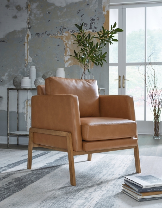 Accent Chair Curved Barrel Back Caramel Textured Weave Armchair
