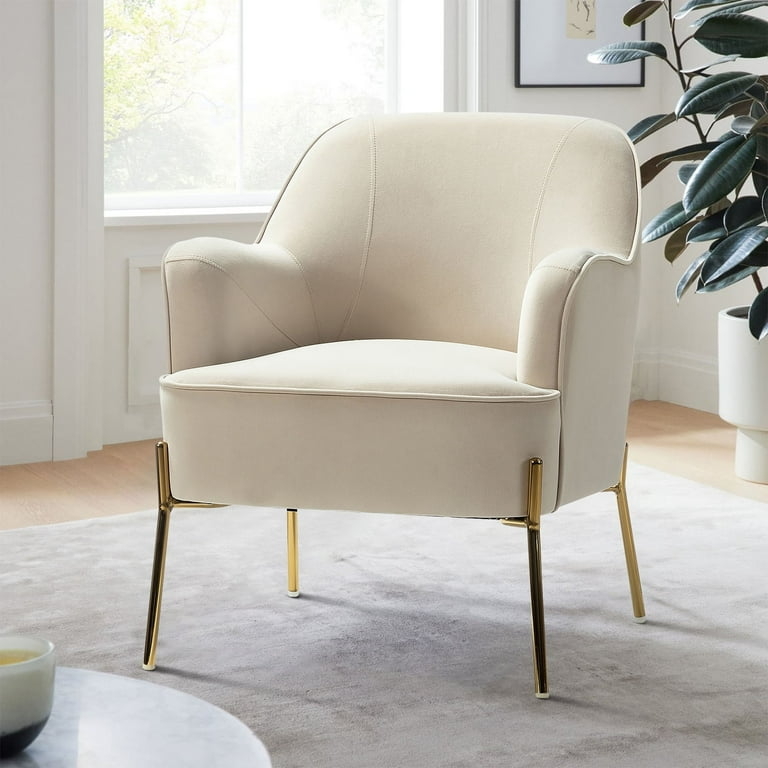 Accent Chair Curved Barrel Back Tan Velvet Armchair Bedroom Seating
