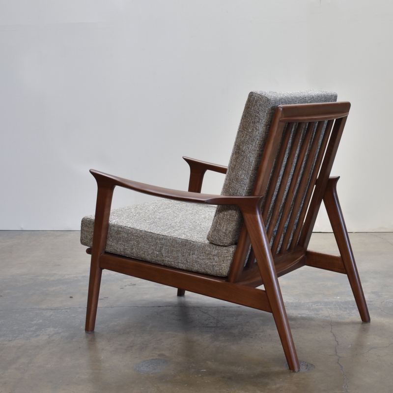 Accent Chair, Curved Walnut Frame, Mineral Teal. Mid-Century Modern Chair.