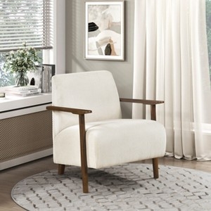 Accent Chair Dark Brown Architectural Wood Frame Integrated Armrests