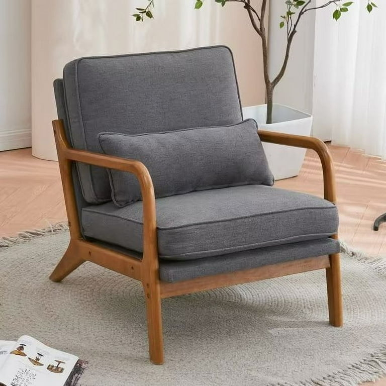 Accent Chair Dark Grey Angular Wood Frame Slatted Back Modern