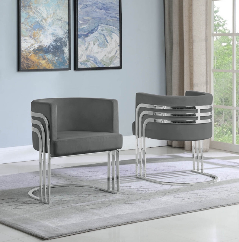 Accent Chair Dark Grey Velvet Silver Frame Channel Tufted