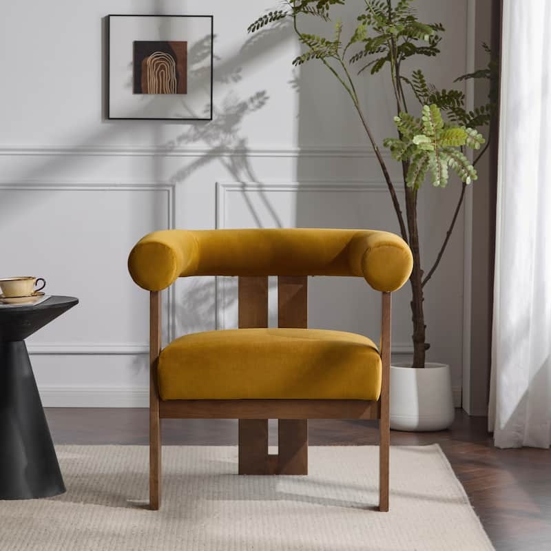 Accent Chair Dark Wood Frame Charcoal Velvet Upholstery Lounge