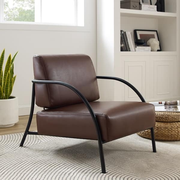 Accent Chair: Dark Wood Frame with Black Faux Leather Seat