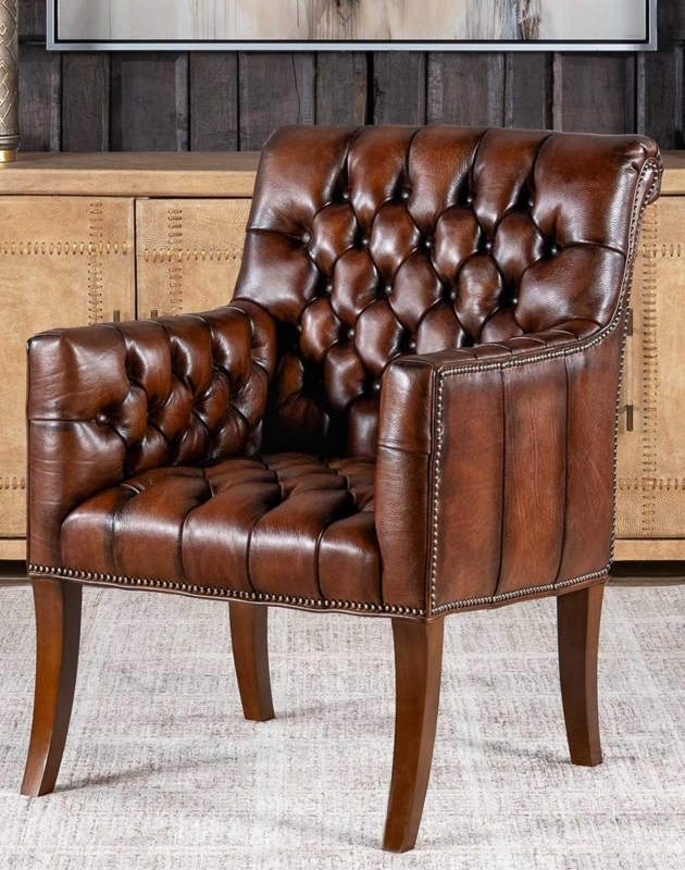 Accent Chair Diamond Button Tufting Antiqued Nailhead Brown