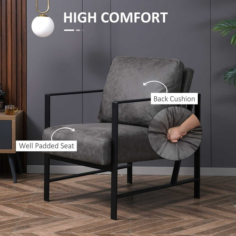 Accent Chair Diamond Stitching Tapered Legs Grey Leather Like