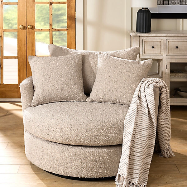 Accent Chair: Diamond Tufted Back, Curved Wingback Silhouette, Cream Seating