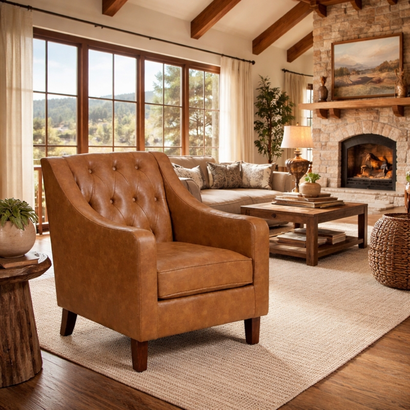 Accent Chair Diamond Tufting Nailhead Accents Western Ranch Style