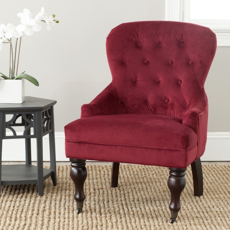 Accent Chair Diamond Tufting Ruby Red Velvet Traditional Armchair