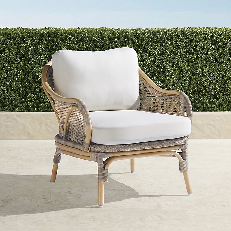 Accent Chair Driftwood Wicker Barrel Back White Cushions Coastal
