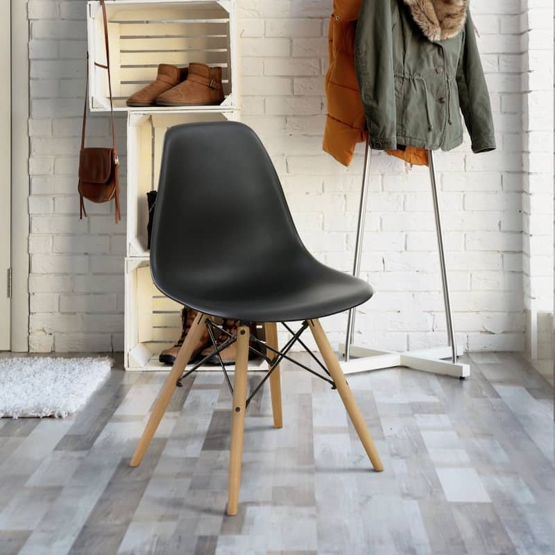 Accent Chair, Eiffel Base Wood Legs Dark Brown Shell, Small Space Seating