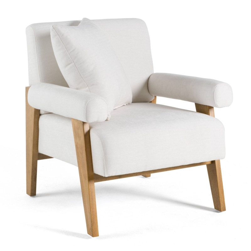 Accent Chair Exposed Wood Base Barrel Back, White Upholstered Barrel Chair